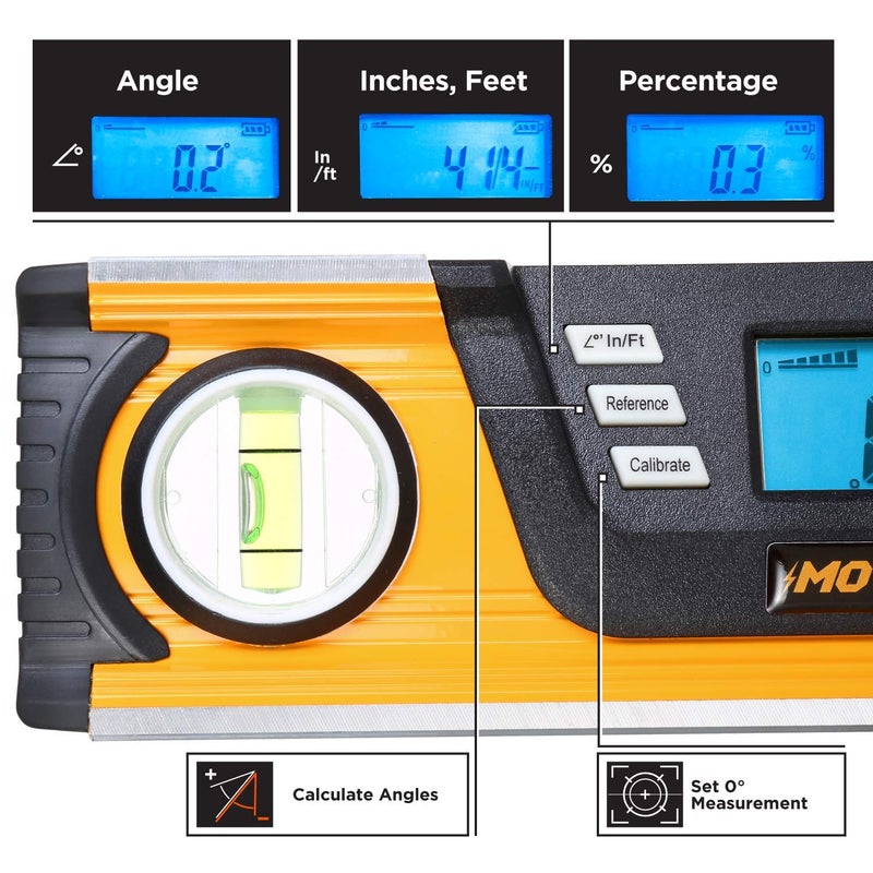 MOTORHEAD 10-Inch 0Â° - 180Â° SMART DIGITAL Level, LCD Screen, Audible Alerts, Water, Dust & Shock Resistant, Magnetic Bottom, Includes Bag, High-Visibility, Solid-Milled Aluminum, USA-Based Support - Image 3